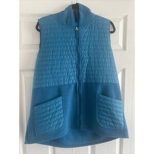 Weekends by Chico's 3 Women's Quilted Blue Vest Lightweight Full Zip Quiet Lux